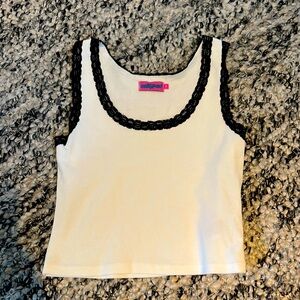EDIKTED White Tank Top with Black Lace Trim / womens / size M